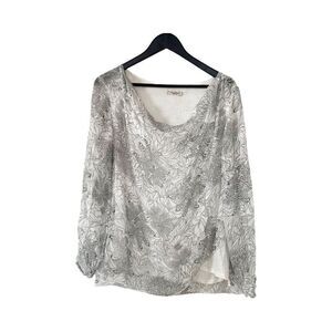 Viola Borghi Italy White‎ Grey Floral Pattern Lined Silk Blouse